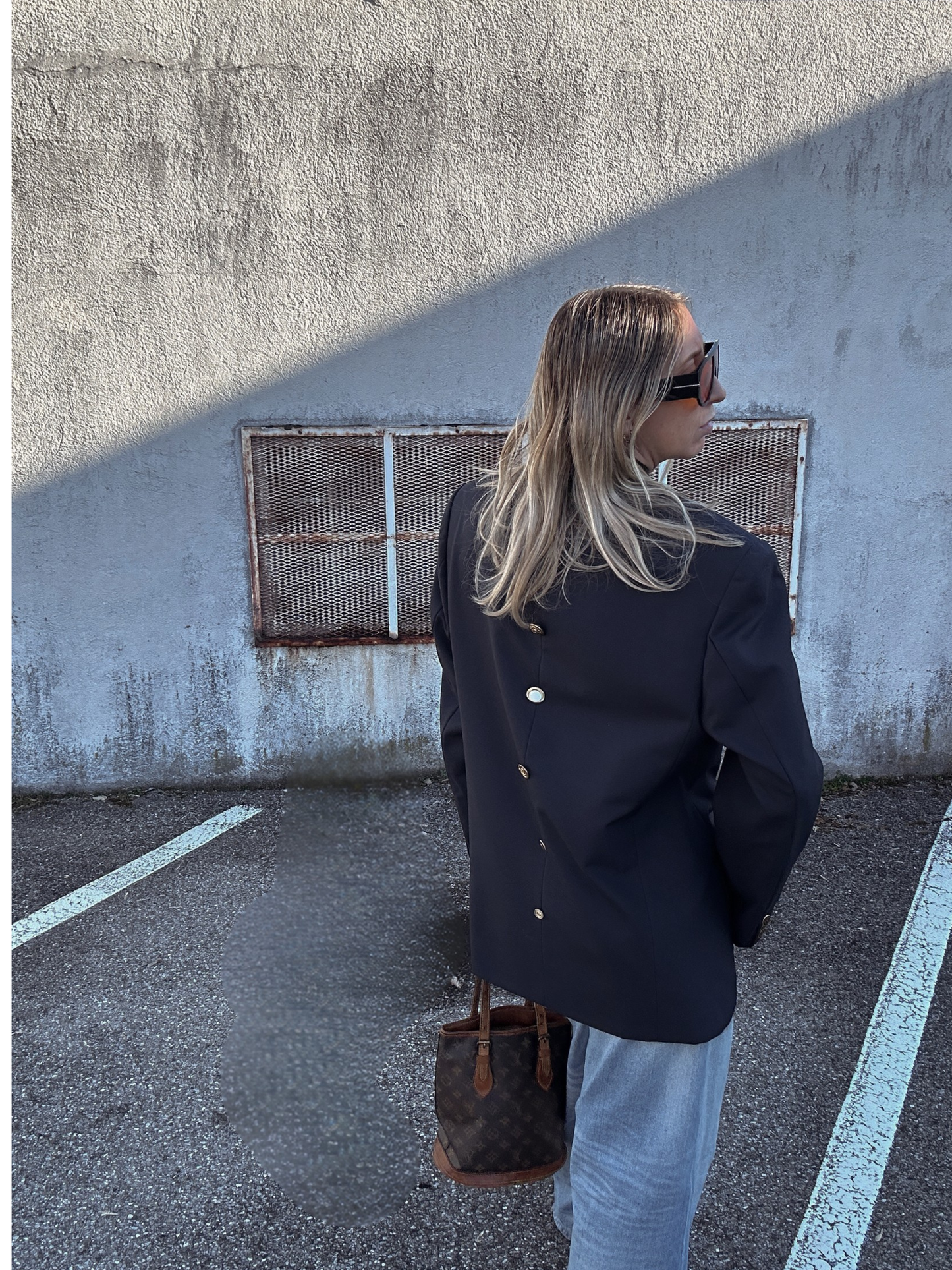 Blazer Oversize Marine en Laine – Double Boutonnage & Épaulettes | Taille 40/42