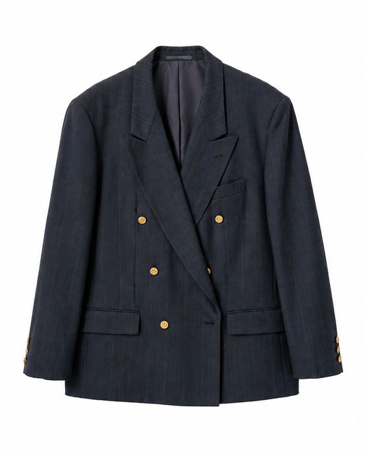 Blazer Oversize Femme Bleu Marine Vintage à Boutons Dorés numéro 18 - 38/40 165Cm + 36/38