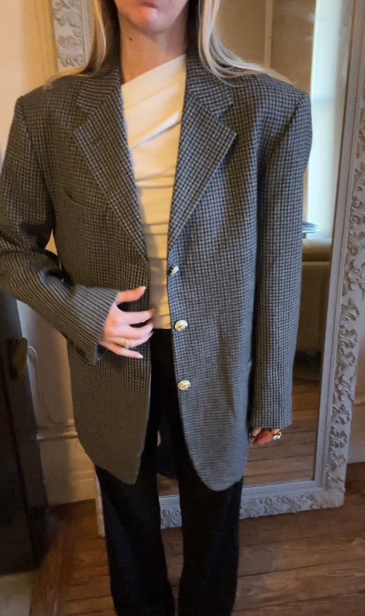 Blazer pied de poule en laine boutons dorsal argenté taille 40/42