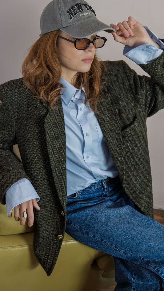 Blazer Upcyclé – Chevron Kaki Valentino (Pièce Unique) taille 38/40/42