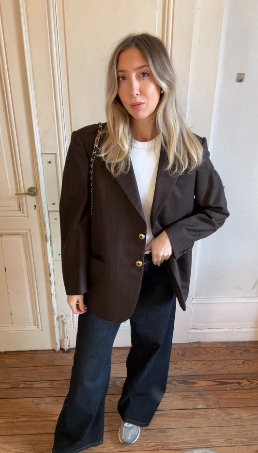 ✨ Blazer Upcyclé – Brun Chocolat Backline (Pièce Unique) taille 34/36/38 oversize