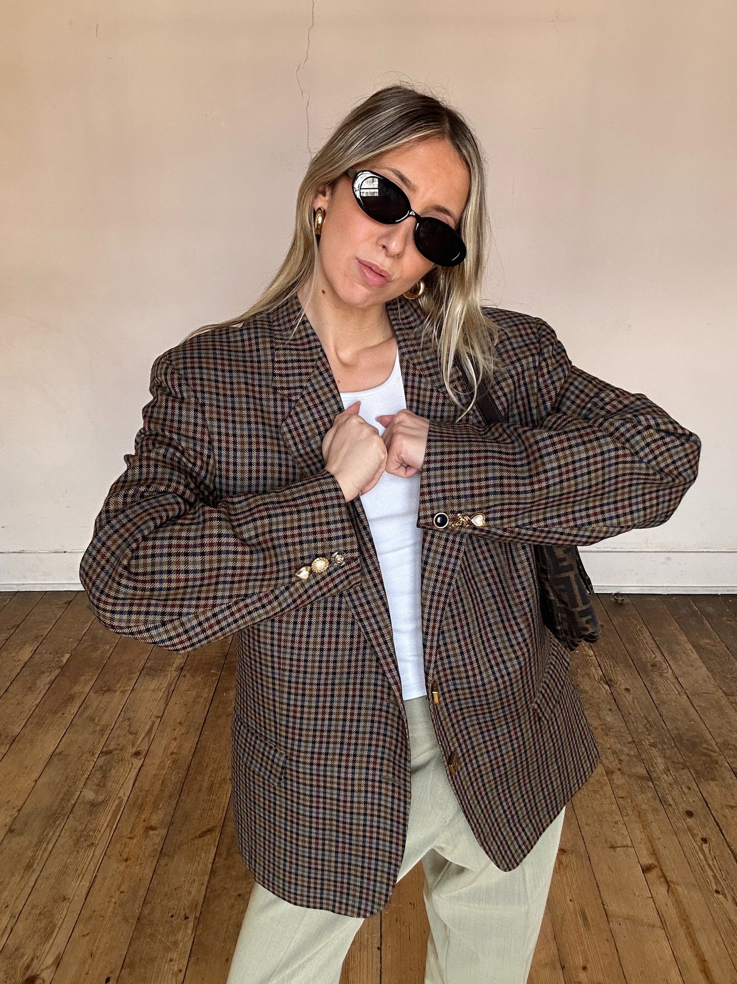 Blazer oversize à épaulettes motif Pied de Poule - Bess