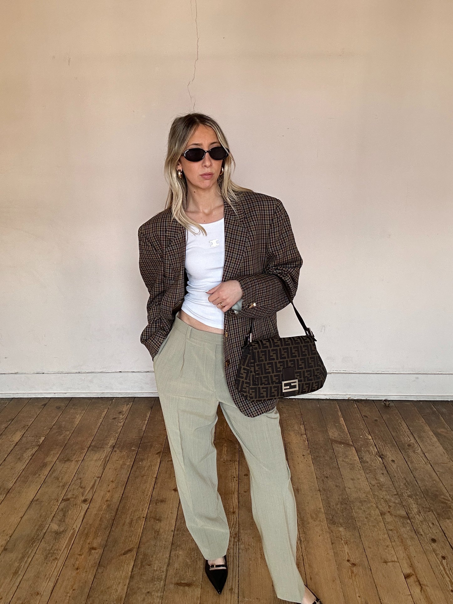 Blazer oversize à épaulettes motif Pied de Poule - Bess