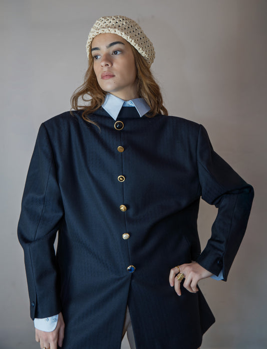 Blazer Upcyclé Navy – “Backline Navy” (Pièce Unique) taille 38/40