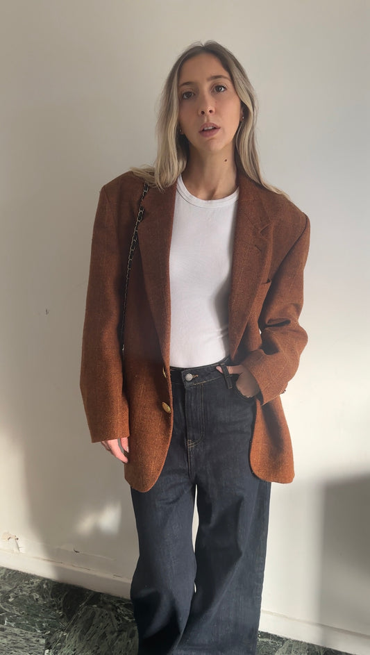 ✨ Blazer Upcyclé Taylor – Brun Tabac Chevron (Pièce Unique) taille 40/42/44