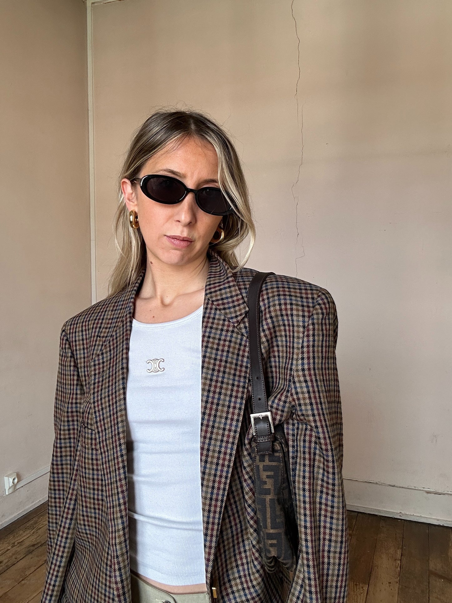 Blazer oversize à épaulettes motif Pied de Poule - Bess