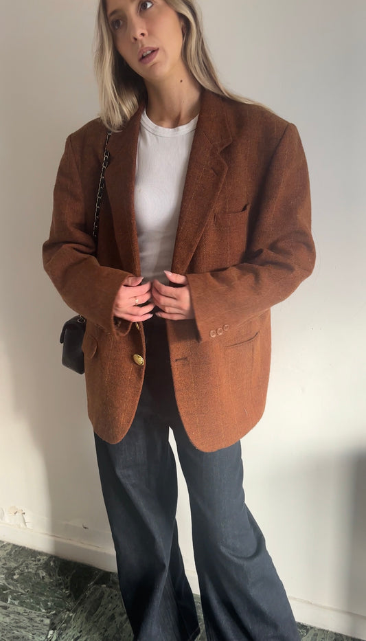 ✨ Blazer Upcyclé Taylor – Brun Tabac Chevron (Pièce Unique) taille 40/42/44