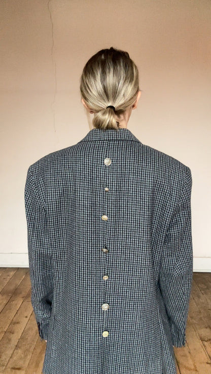 Blazer pied de poule en laine boutons dorsal argenté taille 40/42