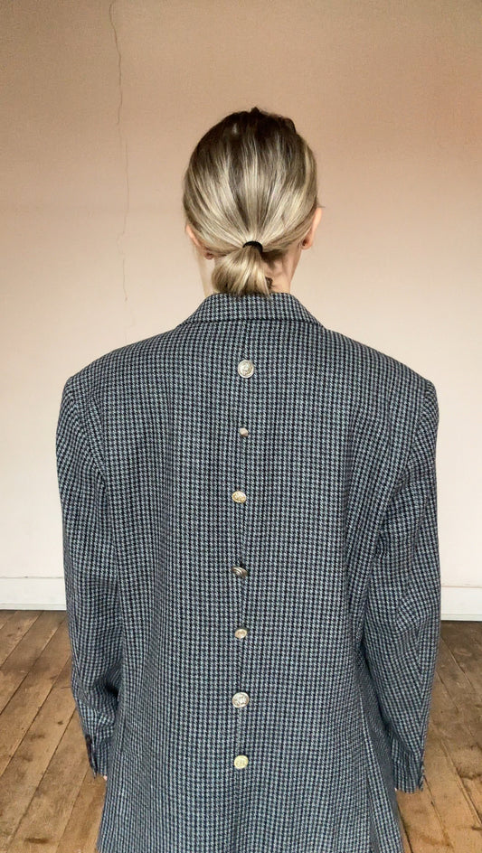 Blazer pied de poule en laine boutons dorsal argenté taille 40/42