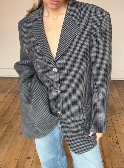 Blazer pied de poule en laine boutons dorsal argenté taille 40/42