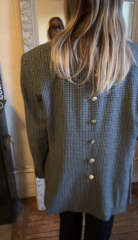 Blazer pied de poule en laine boutons dorsal argenté taille 40/42