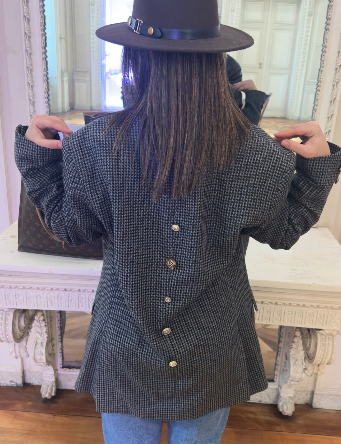 Blazer pied de poule en laine boutons dorsal argenté taille 40/42 no 9