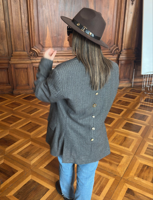 Blazer pied de poule en laine boutons dorsal argenté taille 40/42