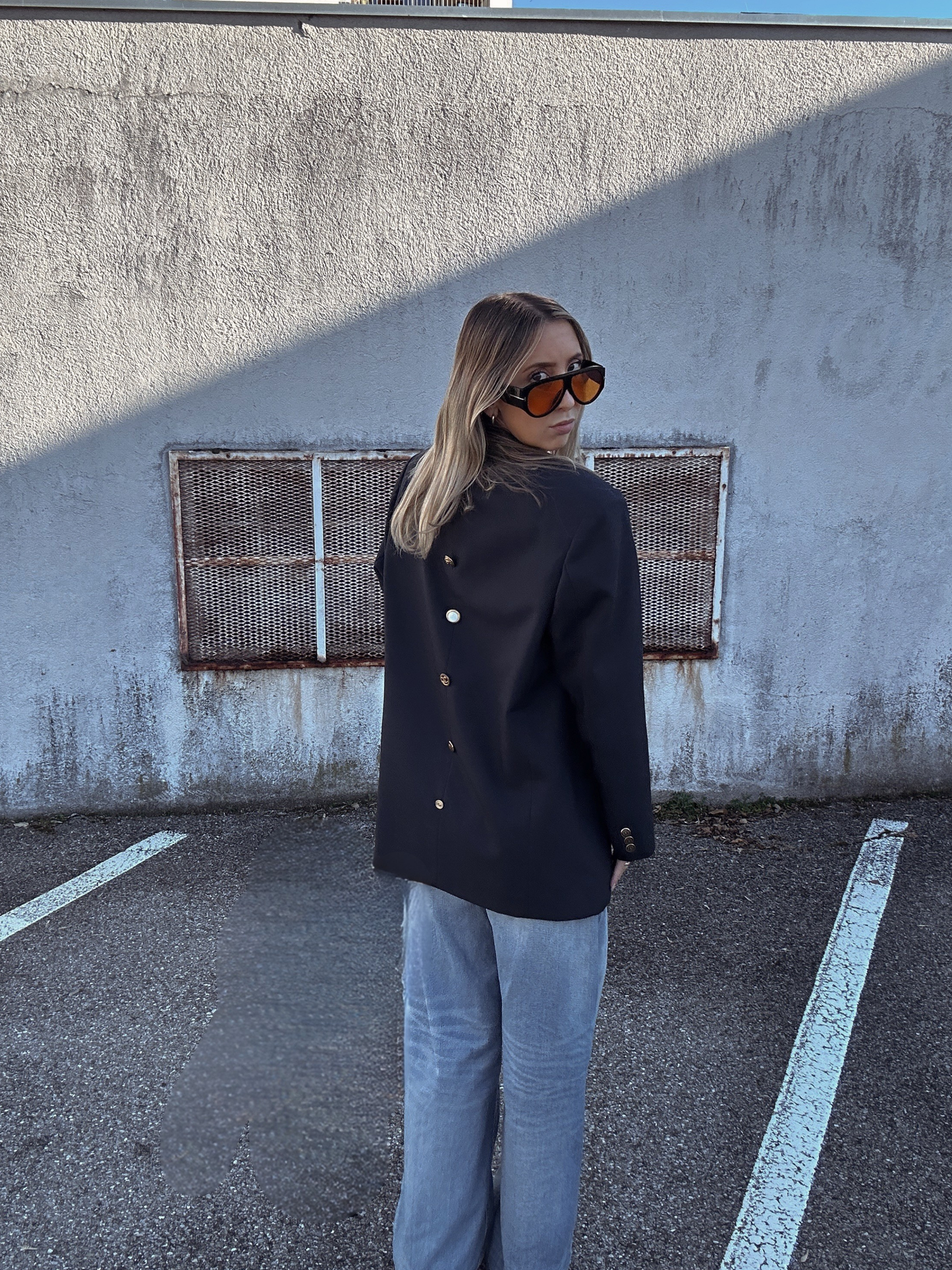 Blazer Oversize Marine en Laine – Double Boutonnage & Épaulettes | Taille 40/42