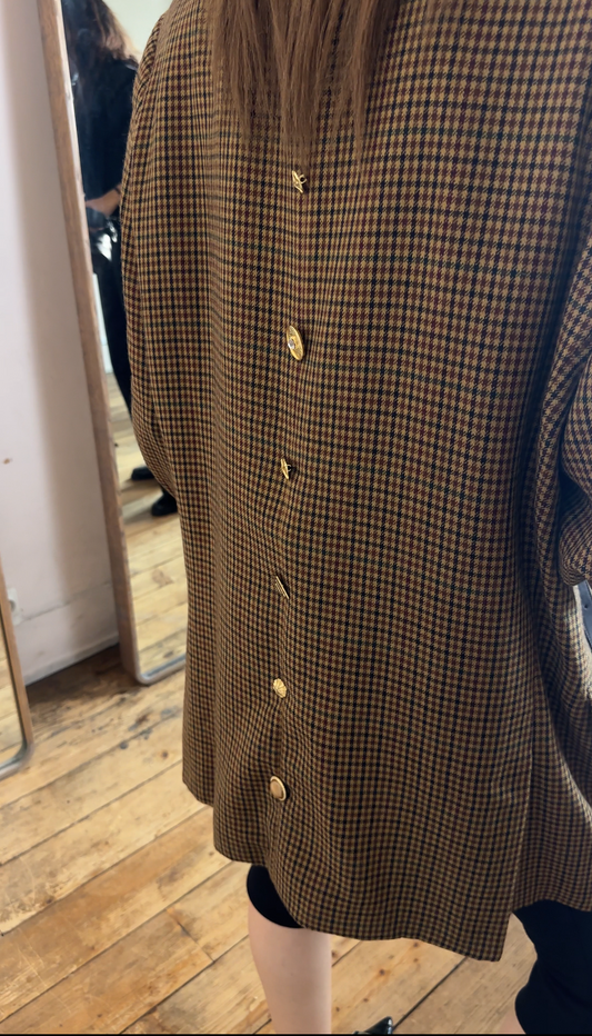 Blazer pied-de-poule upcyclé en laine – Boutons vintage dorés – Coupe oversize NO 14