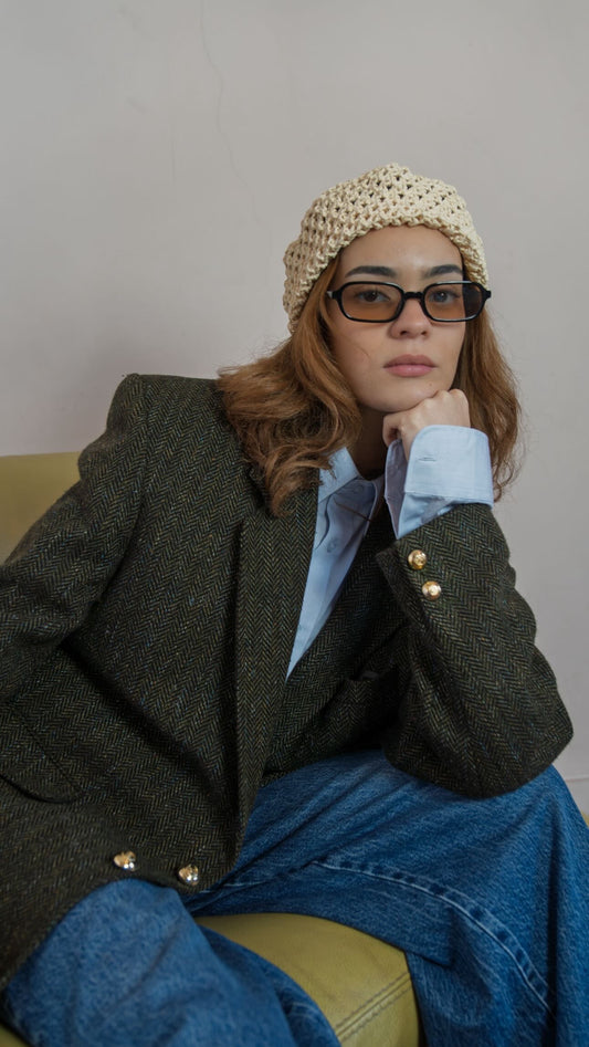 Blazer Upcyclé – Chevron Kaki Valentino (Pièce Unique) taille 38/40/42